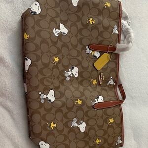 Coach Brown Snoopy and Woodstock Tote